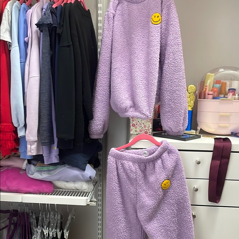 Purple Fleece Smiley Face Lounge Set Lola + The Boys